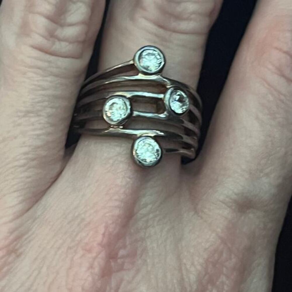 Vintage Estate Untested Silver Tone White Rhinestone Statement Ring sz 7